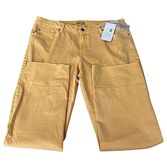 Dear John Playback Women’s Yellow Distressed Cropped Jeans Size 32 Raw Hem NWT - Picture 4 of 10